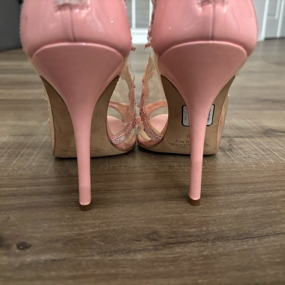 Oscar de la Renta Soft Pink PVC Patent Leather Amria Cut Out Sandals Sz 40 - Picture 7 of 15